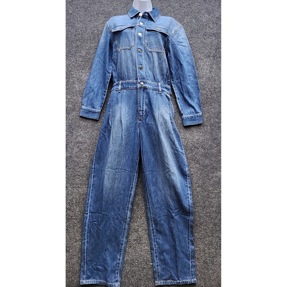 NWT Madewell Denim Utility Boilersuit Cotton Lyocell Button Front Jumpsuit Sz 2
